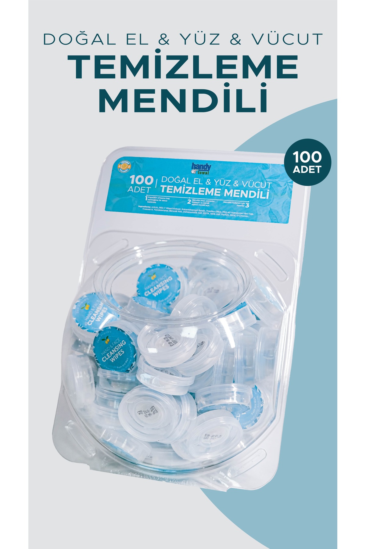 100'lü Limonlu Doğal Basmalı Mendil - Tek Kullanımlık Mutfak-Ev-Ofis, Doğal Formül