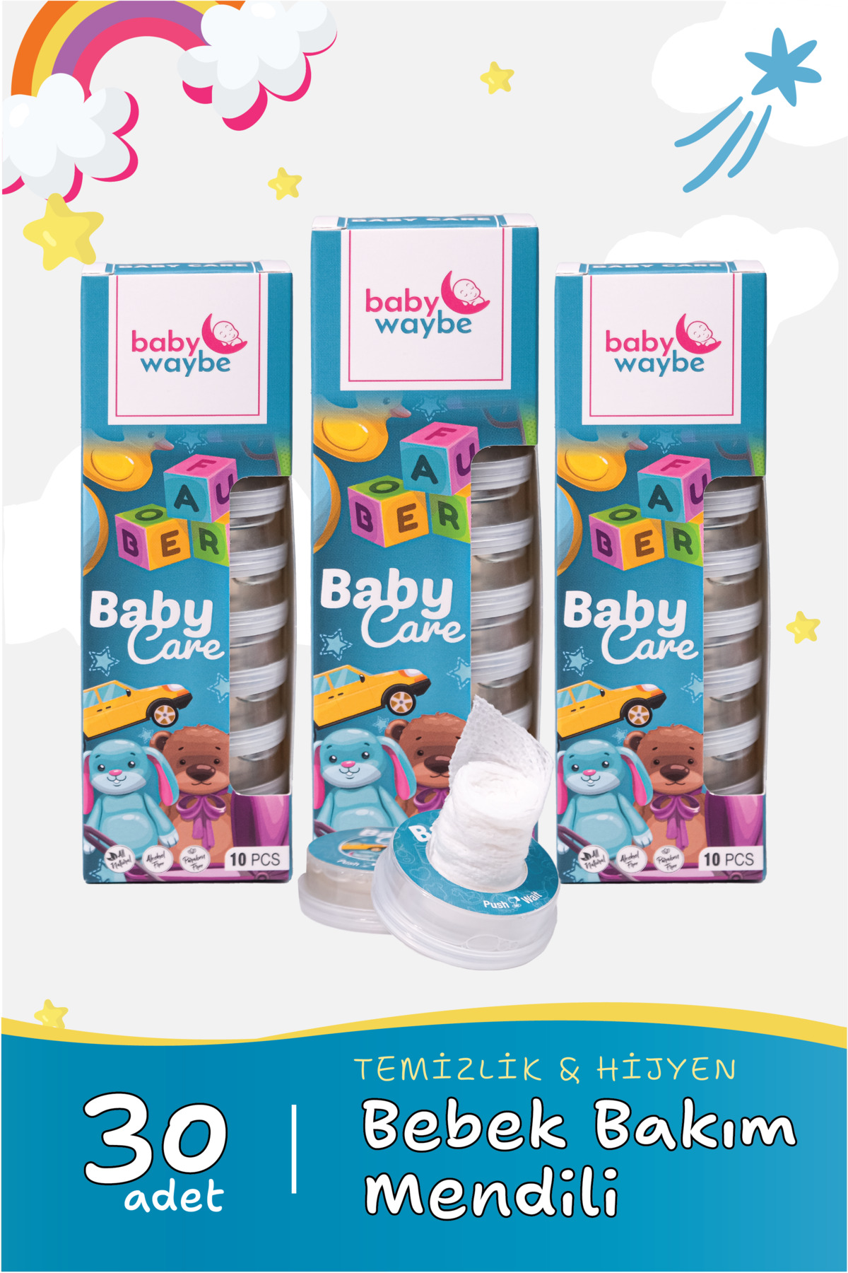 3'lü Bebek Bakım & Temizlik & Hijyen Mendili 30 X 4,5 ml Seyahat Boy Sihirli Mendil