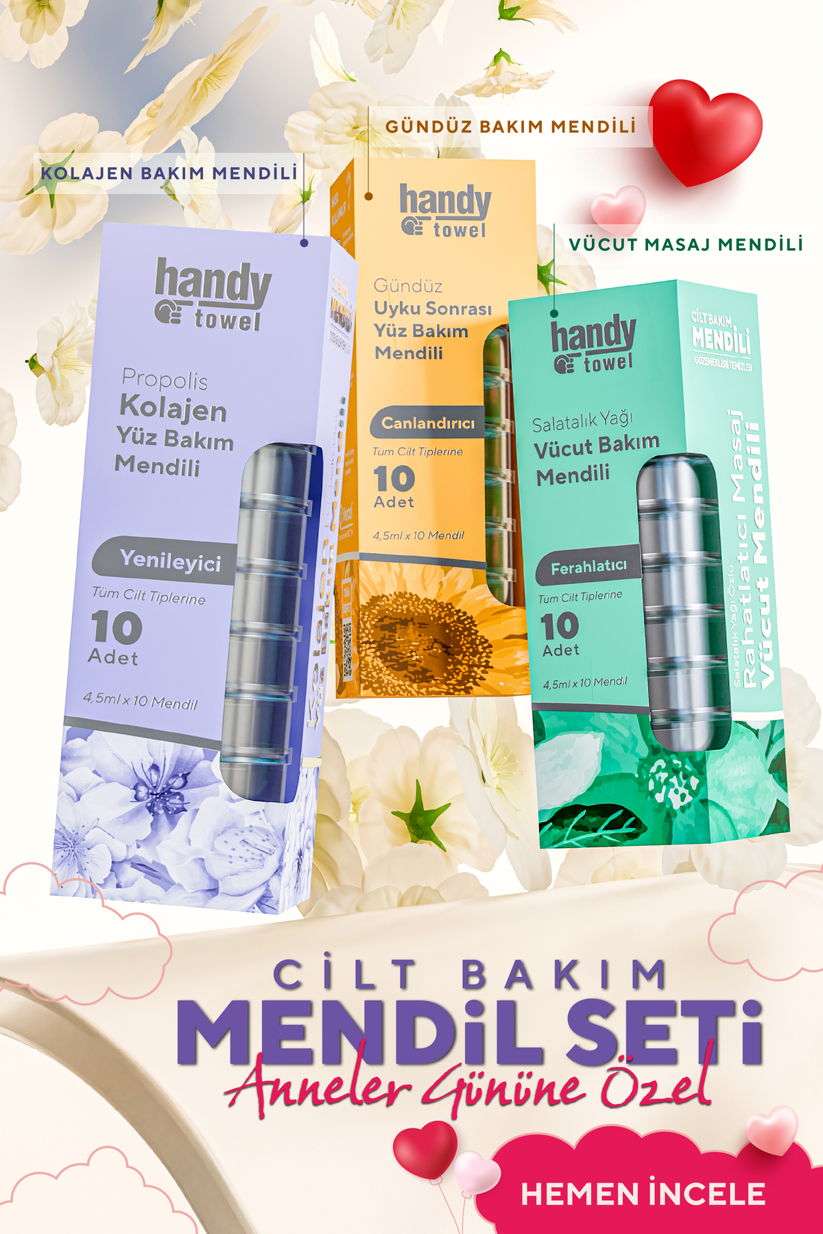 Anneler Gününe Özel 3'lü Bakım Seti, Kolajen + Gündüz + Masaj Mendili