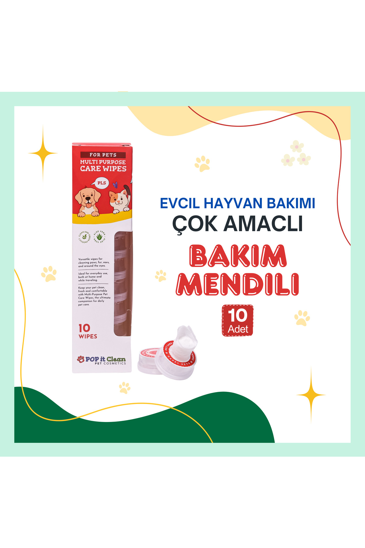 Evcil Hayvan Kedi & Köpek Çok Amaçlı Bakım ve Temizleme Mendili