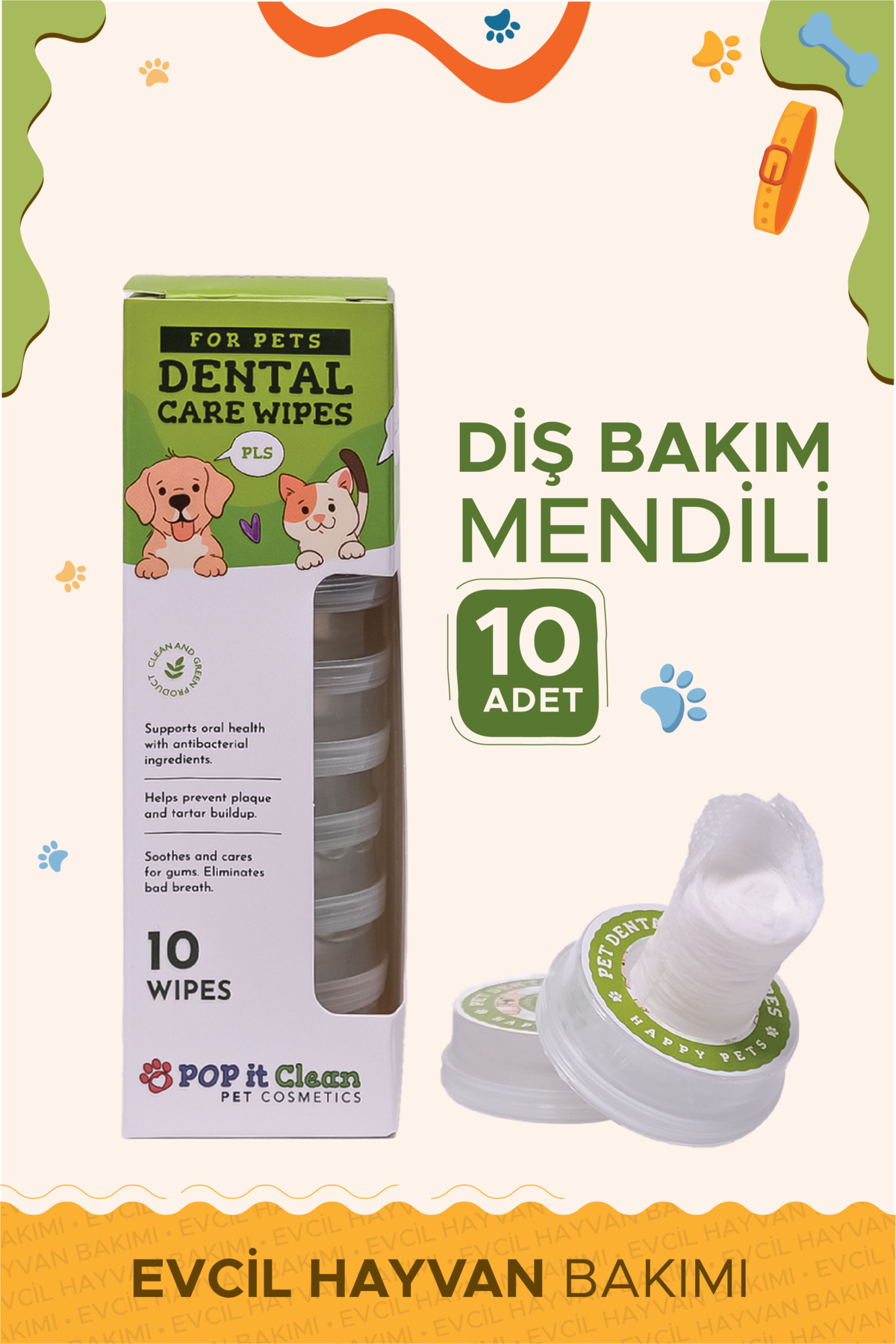 Evcil Hayvan Kedi & Köpek Diş Bakım ve Temizleme Mendili
