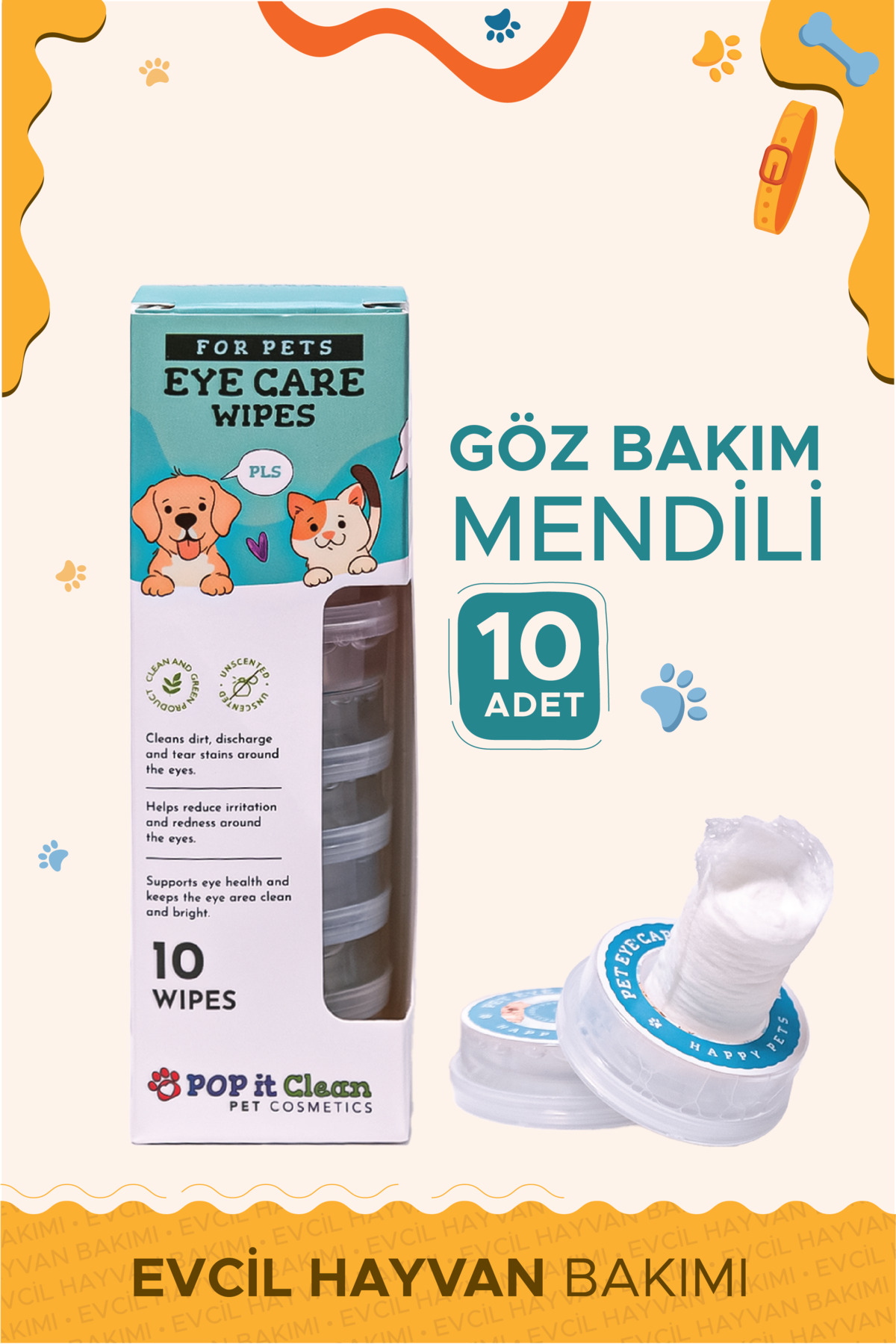 Evcil Hayvan Kedi & Köpek Göz Bakım ve Temizleme Mendili