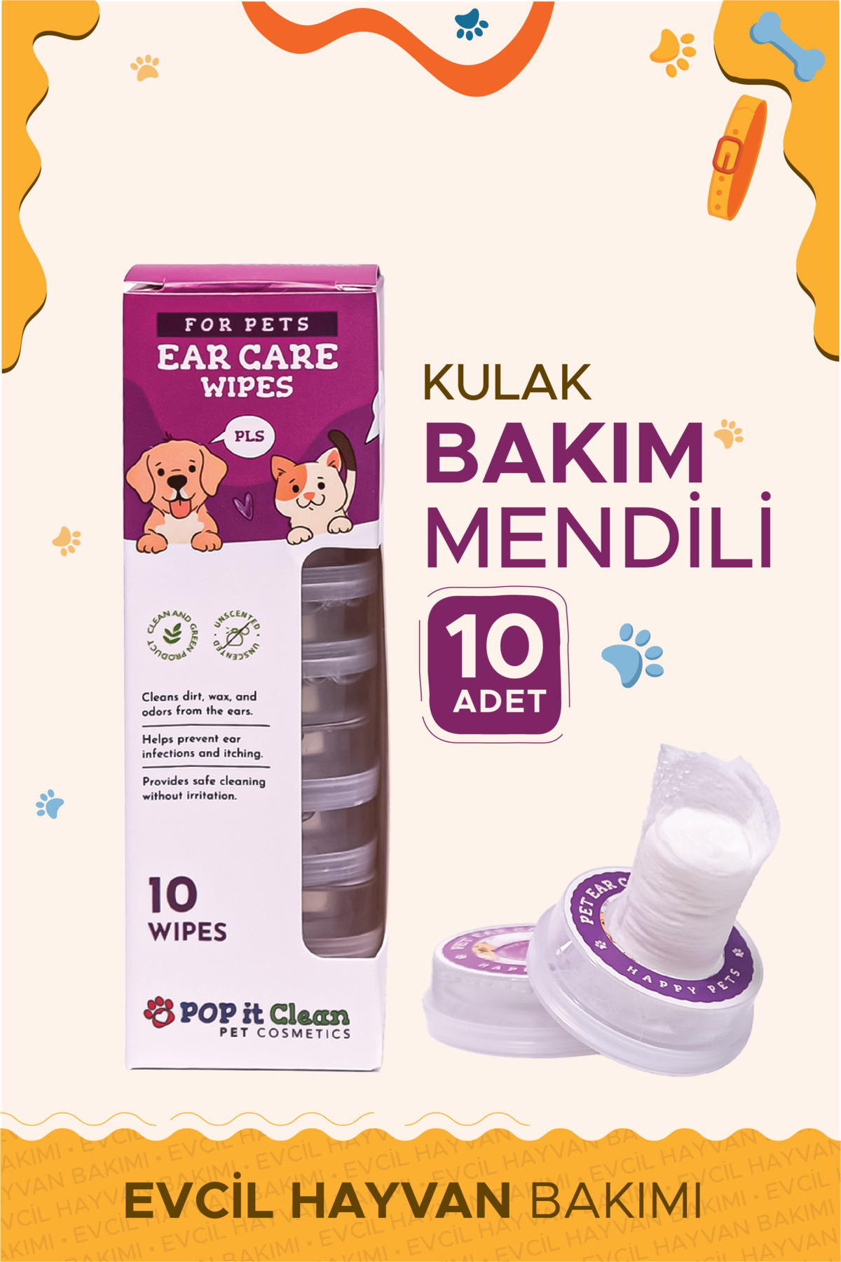 Evcil Hayvan Kedi & Köpek Kulak Bakım ve Temizleme Mendili