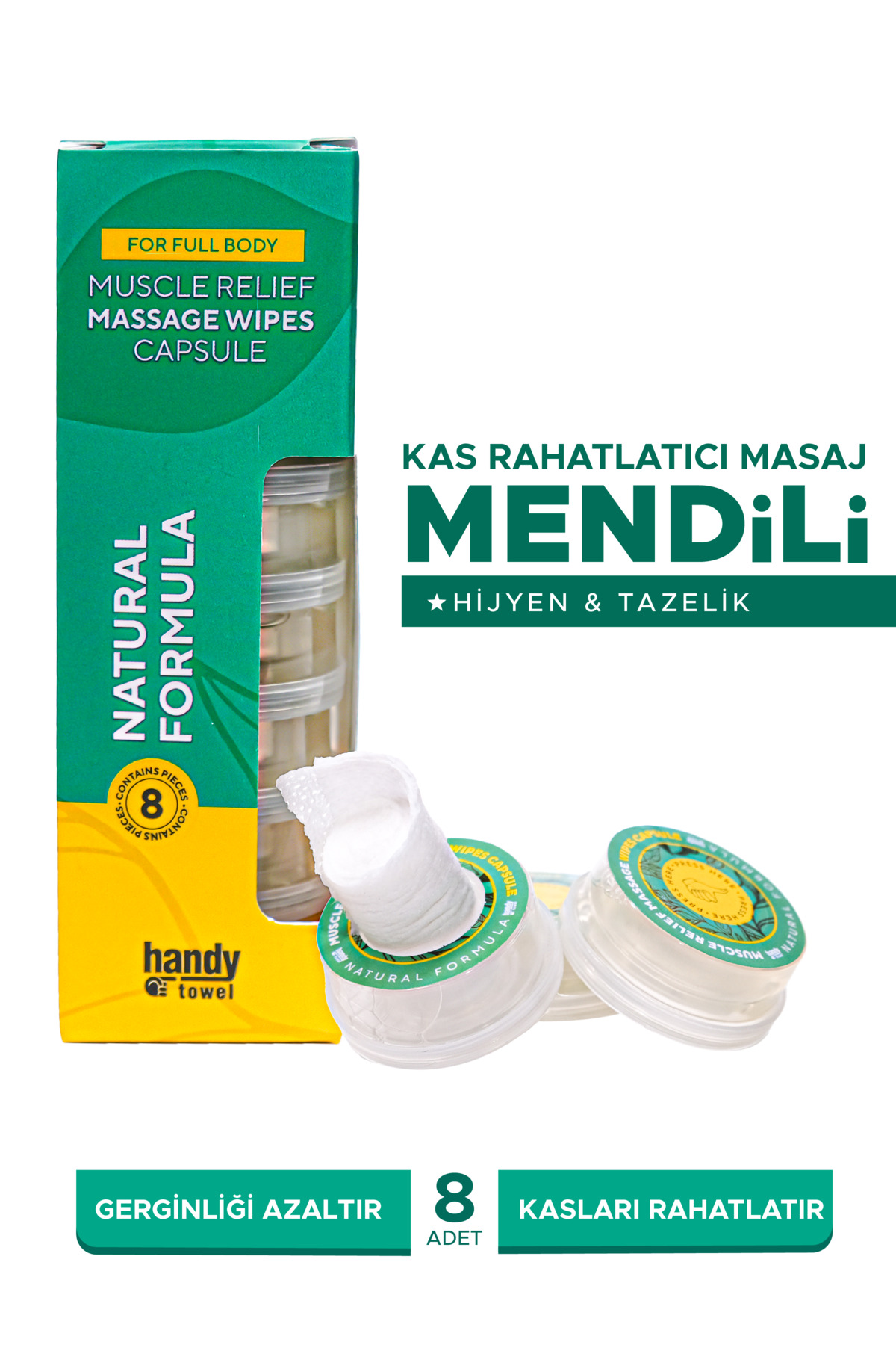Kas Rahatlatıcı Masaj Kapsülü - 8 x 7,5 ml - Likit & Selüloz Mendil