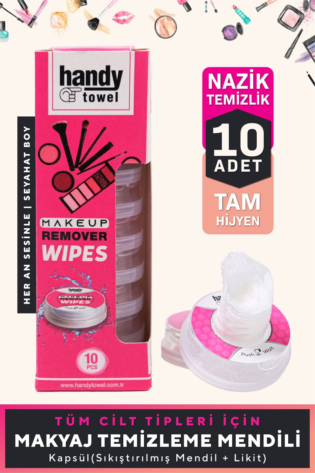 Makyaj Temizleme & Cilt Bakım Kapsülü 10 X 4,5 ml ( Likit, %100 Selüloz Mendil)