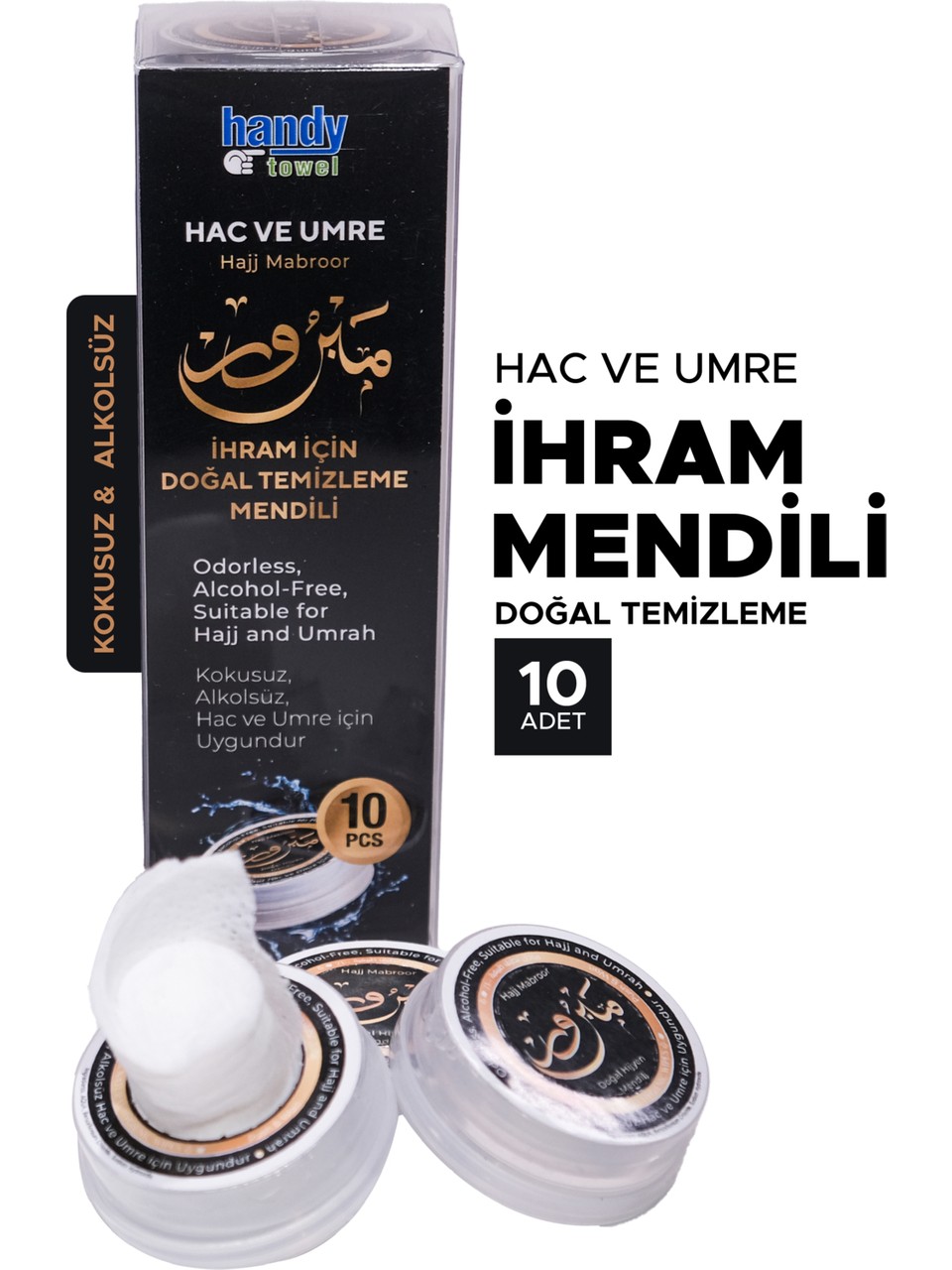 HandyTowel İhram İçin Doğal Temizleme Mendili Hac - Umre Alkolsüz ve Kokusuz Mendil - Görsel 3